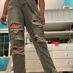 high waisted ripped mom jeans